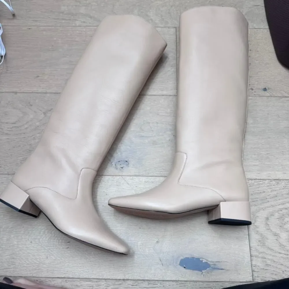 J Crew Roxie knee-high boots Leather Cream Size 6.5 BA 737